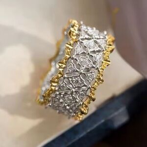 Vintage Two-Tone Gold & Silver Wide Statement Ring